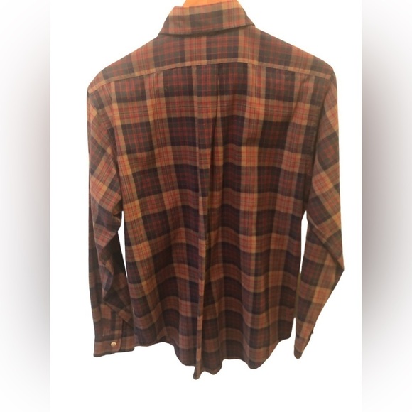 L.L. Bean Men’s Plaid Button Down Shirt Sz M Wool Blend LS Red Brown & Navy - Picture 3 of 5